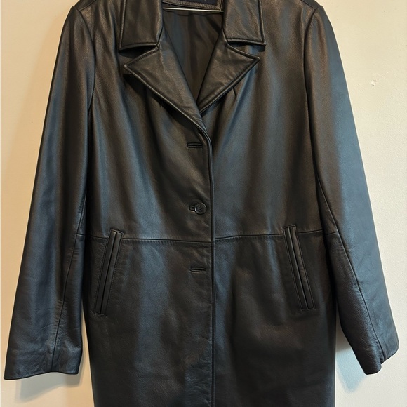 Vintage/Y2K Womens Black Leather Midi Button Up Jacket - Size Large - Picture 8 of 14